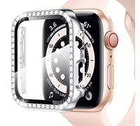 Miimall Bling Case Compatible for Apple Watch Series 3/2/1 42mm, PC Case with Tempered Glass Screen Protector&Crystal Diamonds, Ultra-Thin Full Protective Woman Bumper Cover for iWatch 42mm-Silver