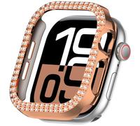 Miimall Bling Case for Apple Watch Series 10/11 46mm, Double Row Crystal Glitter Diamonds Bumper Cover for Women Girls, Hard PC Frame Sparkly Case for iWatch Series 11 46mm-Rose Gold