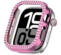 Miimall Bling Case for Apple Watch Series 10/11 46mm, Double Row Crystal Glitter Diamonds Bumper Cover for Women Girls, Hard PC Frame Slim Protective Case for iWatch Series 11 46mm-Pink