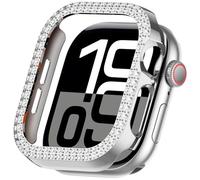 Miimall Bling Case for Apple Watch Series 10/11, Hard PC Frame Case, Double Row Crystal Glitter Diamonds Bumper Cover for Women Girls, Sparkling Protective Cover for iWatch Series 11 42mm-Silver