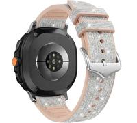 Miimall Bling Strap for Samsung Galaxy Watch 9/8 40mm 44mm/8 Classic 46mm, Silicone Strap with Pu Leather Overlay, Pretty Glitter Sparkle Bracelet, Galaxy Watch 9 Band for Women Ladies-Silver