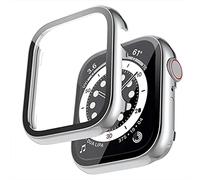 Miimall Case Compatible with Apple Watch SE Series 6/5/4 44mm Screen Protector, Smooth Metal Frame Protective Case with HD Tempered Glass Film All-Round Protective Cover for iWatch 44mm, Silver