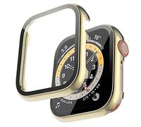 Miimall Case Compatible with Apple Watch SE Series 6/5/4 44mm Screen Protector, Smooth Metal Frame Protective Case with HD Tempered Glass Film All-Round Protective Cover for iWatch 44mm, Gold