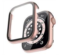 Miimall Case Compatible with Apple Watch SE Series 6/5/4 44mm Screen Protector, Smooth Metal Frame Protective Case with HD Tempered Glass Film All-Round Protective Cover for iWatch 44mm, Pink