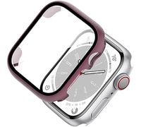 Miimall Case Compatible with Apple Watch Series 9/8/7 45mm Tempered Glass Screen Protector, Ultra-Thin Hard PC Shockproof All-Around Bumper Shell Protective Cover for Apple Watch 45mm-Red