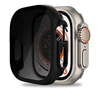 Miimall Case Compatible with Apple Watch Ultra 49mm Privacy Tempered Glass Screen Protector, Anti-Spy Shockproof Hard PCAll-Around Bumper Case Protective Cover for iWatch Ultra 49mm-Black