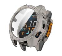 Miimall Case Compatible with Garmin Fenix 8 AMOLED, Hard PC Bumper Cover with HD Tempered Glass Screen Protector, Shell with Scale, Full Protection Case for Garmin Watch Fenix 8 51MM AMOLED-Titanium