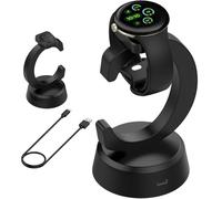 Miimall Charger Stand for Google Pixel Watch 3/2/Fitbit Ace Lte/Versa 4/3/Sence 2/1, Magnetic Fast Charging Dock Holder-C-Shaped [Charge Protection] Usb Type-A Cable with Wireless Charger Dock Black