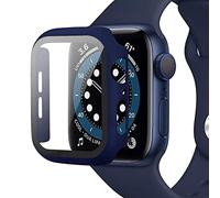 Miimall Compatible with Apple Watch Series 3/2/1 38mm with Tempered Glass Screen Protector, Hard PC All-around Scratch-resistant Shock-proof Protective Case for iWatch 38mm-Blue