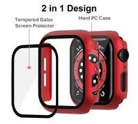 Miimall Compatible with Apple Watch Series 9/Series 8/Series 7 45mm Case with Tempered Glass Screen Protector, Hard PC All-around Scratch-resistant Shock-proof Protective Case for iWatch 45mm-Red
