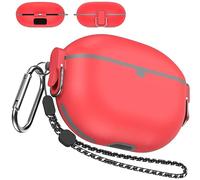 Miimall Compatible with Beats Studio Buds + /Beats Studio Buds Case, [Secure Metal Lock Switch] [Carabiner] [Lanyard] Silicone Shockproof Anti-scratch Protective Cover for Beats Studio Buds (Red)