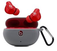 Miimall Compatible with Beats Studio Buds+ Case, [Anti-Lost Keychain] [Front LED Visible] Flexible Silicone Skin Cover Ultra-Thin Shockproof Full Protective Cover for Beats Studio Buds/Buds Plus-Gray