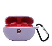 Miimall Compatible with Beats Studio Buds+ Case, [Anti-Lost Keychain][Front LED Visible] Flexible Silicone Skin Cover Ultra-Thin Shockproof Full Protective Cover for Beats Studio Buds/Buds Plus-Purple