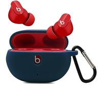 Miimall Compatible with Beats Studio Buds+ Case, [Anti-Lost Keychain] [Front LED Visible] Flexible Silicone Skin Cover Ultra-Thin Shockproof Full Protective Cover for Beats Studio Buds/Buds Plus-Blue