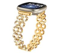 Miimall Compatible with Fitbit Versa 4 Bling Strap, Fitbit Versa 3 Sparking Glitter Band for Women Girl, Crystal Diamonds Replacement Zinc Alloy Metal Wristband for Fitbit Sense 2/Sense-Gold