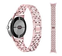 Miimall Compatible with Google Pixel Watch Metal Strap, Bling Diamond Rhinestone Stainless Steel Bracelet Band Women Adjustable Replacement Strap Wristband for Pixel Watch 2 - Pink