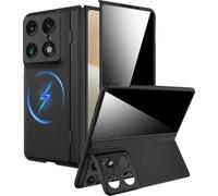 Miimall Compatible with Motorola Razr Fold Case, PC Shockproof Cover, Case with [Privacy Screen Protector], [Wireless Charging], [Foldable Kickstand], Non Slip Cover for Motorola Razr70 Fold, Black