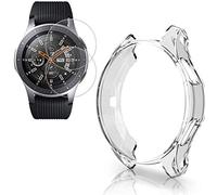Miimall Compatible with Samsung Galaxy Watch 46mm / Gear S3 Case with Screen Protector, HD Clear Anti-Scratch 9H Tempered Glass Film TPU Plating Shock-Proof Bumper Cover for Gear S3 Frontier/Classic