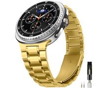 Miimall Five-Bead Metal Strap for Samsung Galaxy Watch 8 40mm 44mm /Galaxy Watch 8 Classic 46mm, Stylish Business Stainless Steel Bracelet, Samsung Watch8 Classic Replacement Band for Men Women-Gold