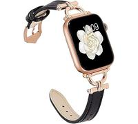 Miimall for Apple Watch 49mm/45mm/44mm/42mm Leather Strap, Slim Adjustable Band with Metal D-Shaped Strap Connector, Replacement Bracelet for iWatch Ultra 2/Ultra, Series 9 8 7 6 5 4 3 2 1 SE, Black