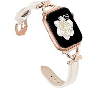Miimall for Apple Watch 49mm/45mm/44mm/42mm Leather Strap, Slim Adjustable Band with Metal D-Shaped Strap Connector, Replacement Bracelet for iWatch Ultra 2/Ultra, Series 9 8 7 6 5 4 3 2 1 SE, White