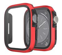 Miimall for Apple Watch Series 9 8 7 45mm Case with Tempered Glass Screen Protector, Aluminum Alloy + PC Bumper Ultra-Thin Anti-Scratch Shockproof Protective Cover for iWatch Series 9 8 7 45mm-Red