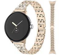 Miimall for Google Pixel Watch Metal Strap, Bling Diamond Rhinestone Slim Thin Stainless Steel Bracelet Band Women Adjustable Replacement Strap Wristband - Champagne