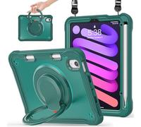 Miimall for iPad Mini 7 2024/iPad Mini 6 2021 8.3" Case, [360°Rotating Stand & Handle] [Shoulder Strap] [Pencil Slot] Silicone Shookproof Protective Cover for iPad Mini 7th/6th Generation-Green