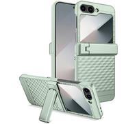 Miimall for Samsung Galaxy Z Flip 6/Z Flip 7 FE Case, [Stand & Hinge Protection] [Built-in Screen Protector], Women Girls Diamond-Pattern Slim Anti-skid Protective Skin Cover for zFlip 6-Mint Green