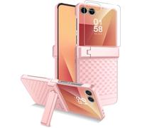 Miimall for Samsung Galaxy Z Flip 7 Case with Kickstand & Hinge Protection & Built-in Outer Screen Protector, Anti-Slip Diamond-Pattern Rugged Shockproof Flip 7 Protective Cover for Women Girls-Pink