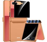 Miimall for Samsung Galaxy Z Flip 7 Case with Privacy Screen Protector & Hinge Protection, Anti-Spy Ultra Thin Shockproof Anti-Scratch Cute Women Girls Full Protective Case for Z Flip 7-Orange