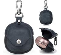 Miimall Genuine Leather Case for Samsung Galaxy Buds 2 Case, Earbuds Case with Keychain, Anti-drop Shock-absorbing Full Protective Cover Pouch for Samsung Galaxy Buds 2 Pro-Dark Blue