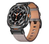 Miimall Genuine Leather Strap for Samsung Galaxy Watch Ultra 2/1 47mm, Skin-friendly Band with Metal Buckle Connector, Rugged Armoured Band, Samsung Watch Ultra Replacement Strap for Men Women-Grey