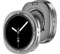Miimall Metal Case for Samsung Galaxy Watch 8 40mm 44mm, Rugged Zinc Alloy PC Bumper, Front Cover + Rear Cover, Protective Case for Samsung Galaxy Watch 8 44mm-Grey White