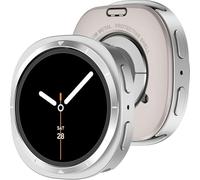 Miimall Metal Case for Samsung Galaxy Watch 8 40mm 44mm, Rugged Zinc Alloy PC Bumper, Front Cover + Rear Cover, Protective Case for Samsung Galaxy Watch 8 44mm-Silver White