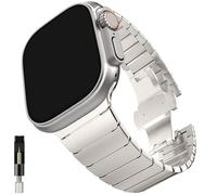 Miimall Metal Strap Compatible with Apple Watch Ultra, Solid Stainless Steel Adjustable Link Band Butterfly Metal Clasp Replacement Bracelet Strap iWatch Ultra-Titanium, 42mm/44mm/45mm/49mm