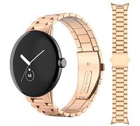 Miimall Metal Strap Compatible with Google Pixel Watch 4/3 45mm (2025/2024), Ultra-thin No Gap Stainless Steel Band Folding Clasp Adjustable Replacement Wristband for Pixel Watch 4/3 45mm-Rosegold