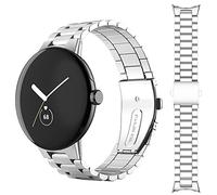 Miimall Metal Strap Compatible with Google Pixel Watch 4/3 45mm (2025/2024), Ultra-thin No Gap Stainless Steel Band Folding Clasp Adjustable Replacement Wristband for Pixel Watch 4/3 45mm-Silver