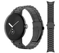 Miimall Metal Strap Compatible with Google Pixel Watch 4/3 45mm (2025/2024), Ultra-thin No Gap Stainless Steel Band Folding Clasp Adjustable Replacement Wristband for Pixel Watch 4/3 45mm-Black