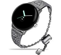 Miimall Metal Strap Compatible with Google Pixel Watch, Bling Diamond Rhinestone bracelet Stainless Steel Band Women Adjustable Replacement Wristband for Google Pixel Watch 2022-Black