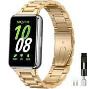 Miimall Metal Strap Compatible with Samsung Galaxy Fit 3 2024 Wristband, No Gap Stainless Steel Strap Bracelet for Men Women, Adjustable Replacement Band for Galaxy Fit 3 SM-R390 Smartwatch-Gold