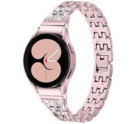 Miimall Metal Strap for Samsung Galaxy Watch 7 FE 6 5 40m 44mm /6 Classic 43mm 47mm/5 Pro 45mm/4 Classic 42mm 46mm, Bling Rhinestone Zinc Alloy Band Women Adjustable Replacement Band, Rose Pink