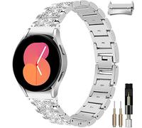 Miimall Metal Strap for Samsung Galaxy Watch 7 FE 6 5 40m 44mm /6 Classic 43mm 47mm/5 Pro 45mm, Bling Crystal Rhinestone Zinc Alloy Band Women Adjustable Replacement Strap for Galaxy Watch 7, Silver
