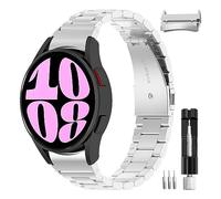 Miimall Metal Strap for Samsung Galaxy Watch 7&FE, Galaxy Watch 6 5 4 44mm 40mm Stainless Steel Strap, No Gap Replacement Band for Samsung 6 Classic 43mm 47mm/5 Pro 45mm/4 Classic-Silver