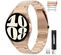 Miimall Metal Strap for Samsung Galaxy Watch FE 7 6 5 4 40mm 44mm, /Watch 6 Classic 43mm 47mm/Watch 5 Pro/Watch 4 Classic, Stainless Steel Band Folding Clasp Adjustable Replacement Strap-Rose Gold