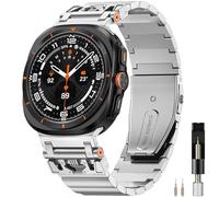 Miimall One-Click Metal Strap for Samsung Galaxy Watch Ultra 47mm 2025/2024, Armoured Wristband Stainless Steel Strap, No Gap Business Bracelet, Samsung Watch Ultra Replacement Band for Men-Silver