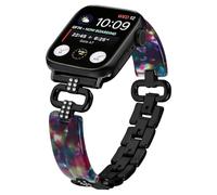 Miimall Resin Alloy Strap for Apple Watch 38/40/41mm 42/44/45/49mm, Bling Metal Band for iWatch Series 9 8 7 6 5 4 3 2 1 Ultra 2/SE 2, Lightweight Adjustable Diamond Bracelet for Women Girl-Black