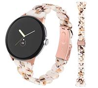 Miimall Resin Band for Google Pixel Watch 4/3 41mm /Pixel Watch 2/1 Slim Strap, Waterproof Lightweight Bracelet with Stainless Steel Buckle for Women Ladies Girls-Rose Gold/Nougat White