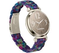 Miimall Resin Strap for Garmin Lily 2/Lily2 Active/Lily 2 Classic, Elegant Classy Slim Resin Bracelet, Lightweight Waterproof Sport Band for Women Ladies Girls-Purple Green Floral/Champagne Buckle