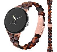 Miimall Resin Strap for Google Pixel Watch 4/3 41mm/Pixel Watch 2/1 Band, Waterproof Lightweight Slim Bracelet with Stainless Steel Buckle-Rose Gold/Hawksbill